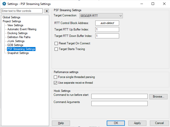 PSF Streaming Settings